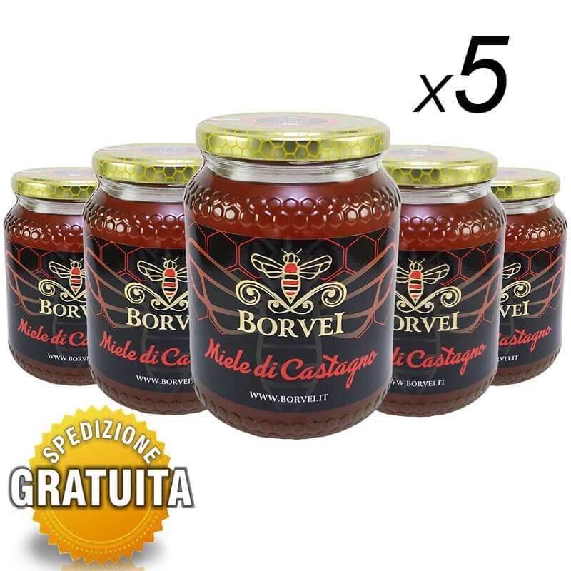 box-5-kg-di-miele-di-castagno-vaso-di-vetro-1000g miele-di-castagno-vaso-di-vetro-1000g-box-miele