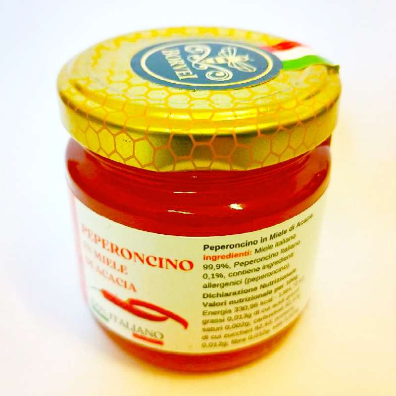PEPERONCINO 110g SFONDO BIANCO LATO B Miele al Peperoncino Calabrese 110g