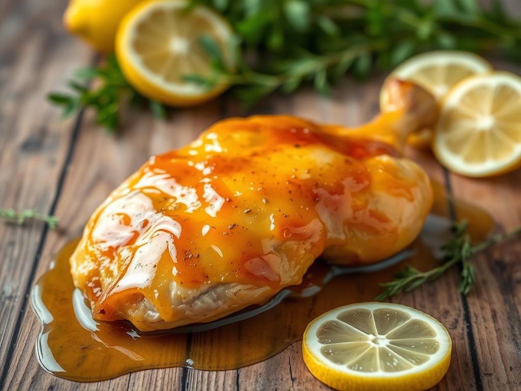 Genera un'immagine del pollo glassato al miele e limone