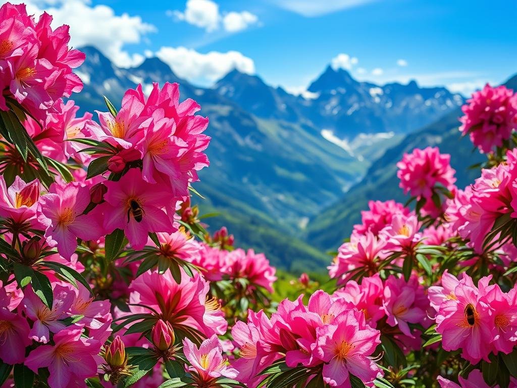 Immagina le Alpi ricoperte di rododendri in fiore, con le api al lavoro.
