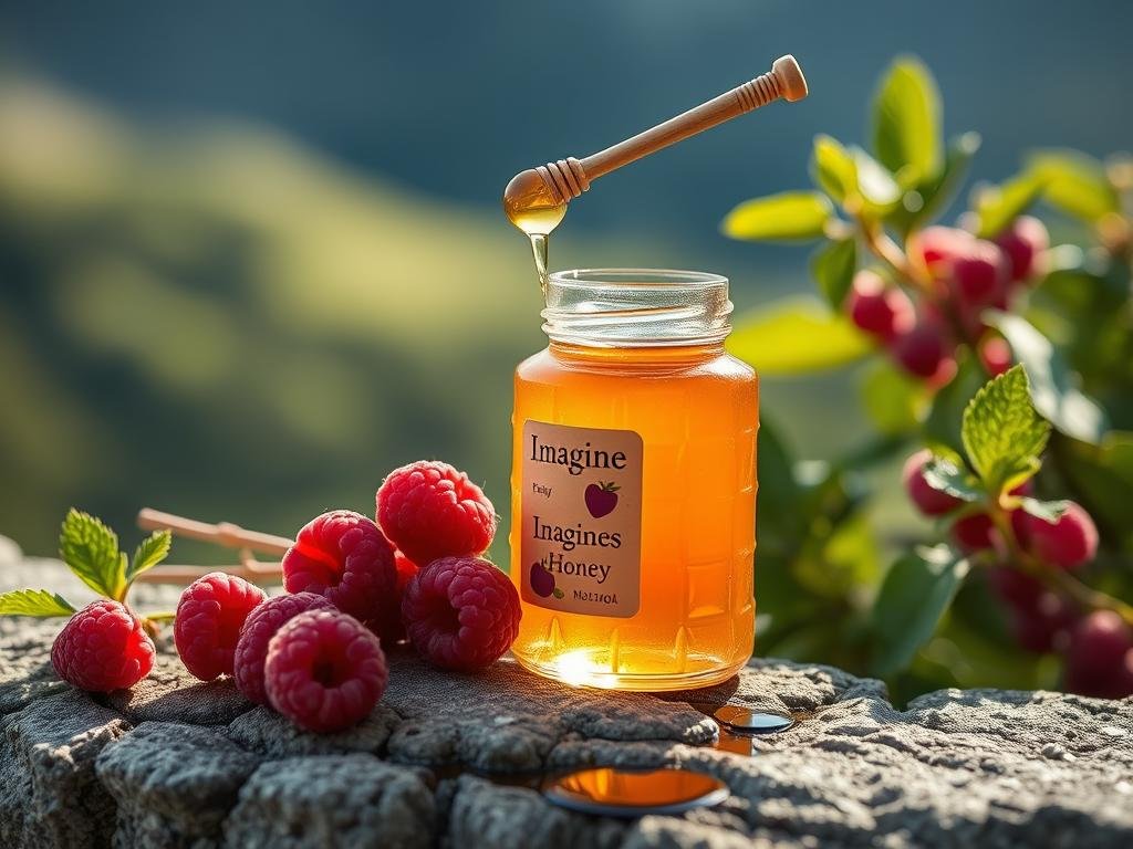 Immagina un miele delicato con note di lampone fresco, prodotto nelle montagne alpine.