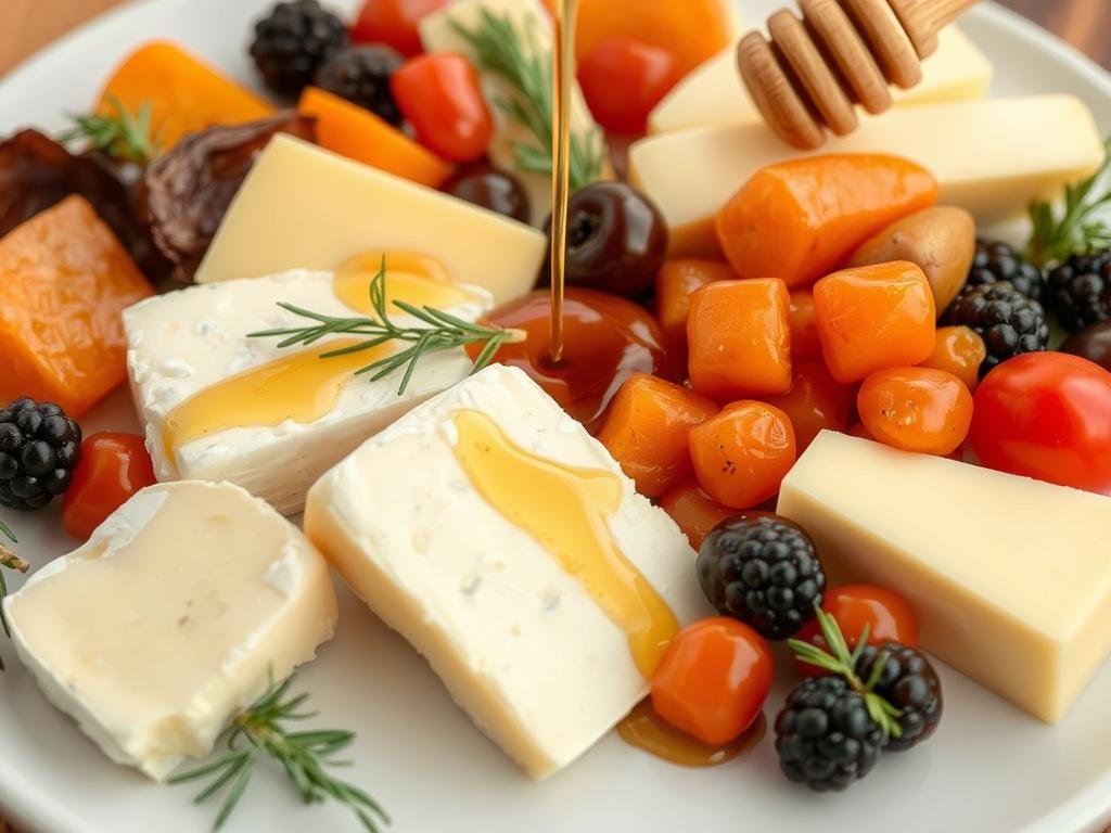 Immagina un piatto di formaggi e verdure esaltato dal miele