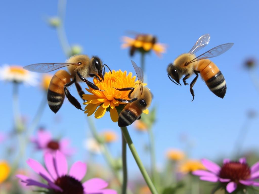 Immagine di api che raccolgono nettare in un ambiente naturale