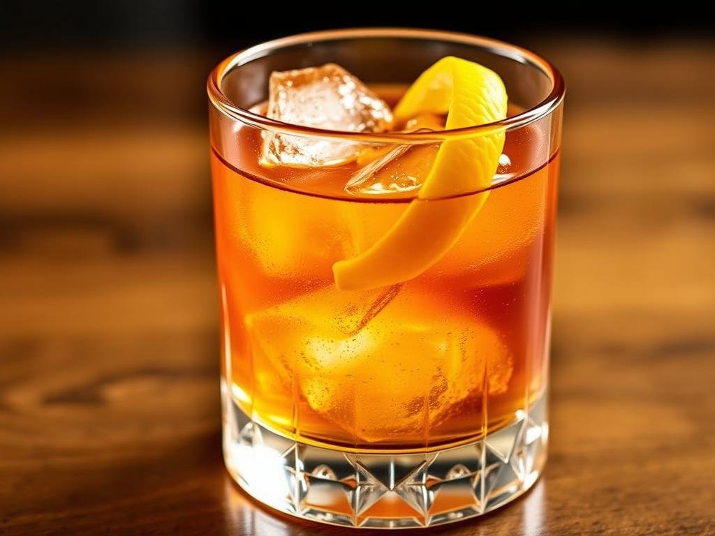 Immagine di un Honey Bourbon Sour servito in un bicchiere rocks con ghiaccio