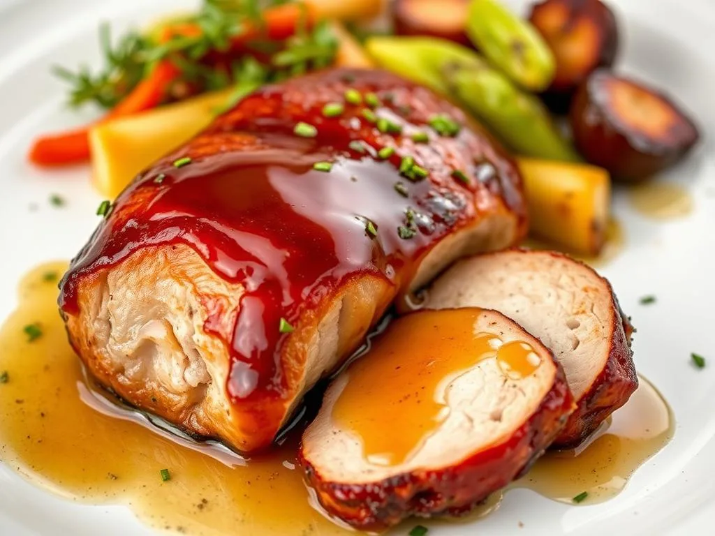 Immagine di un delizioso filetto di maiale glassato con salsa al miele
