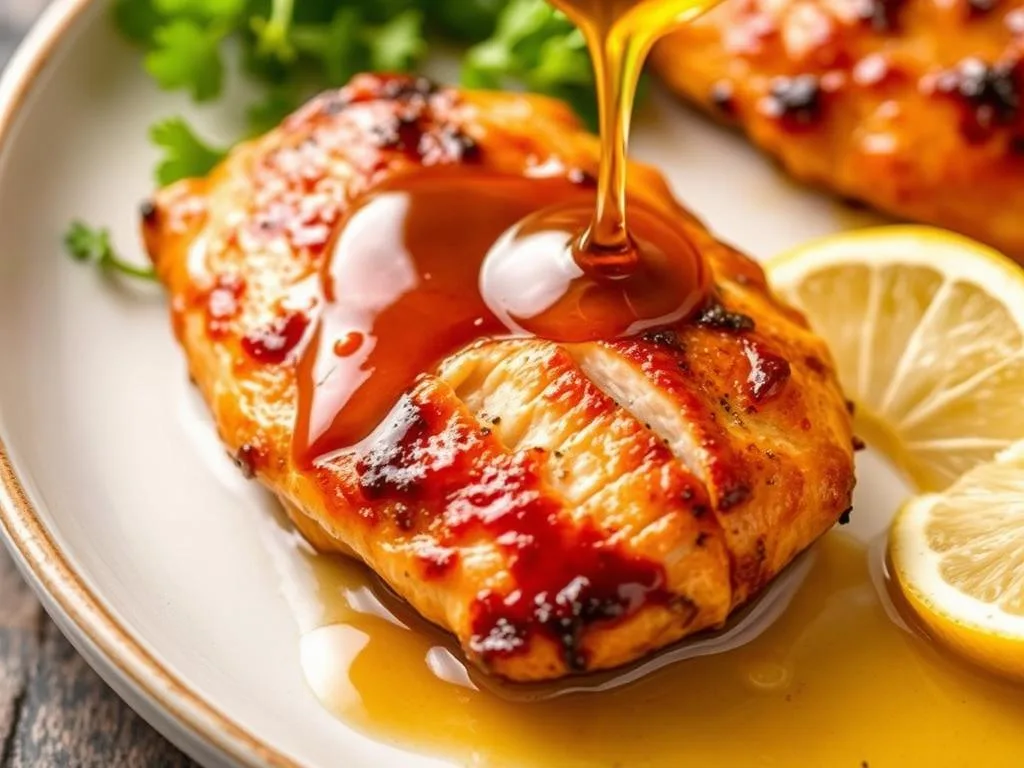 Immagine di un petto di pollo glassato con salsa al miele