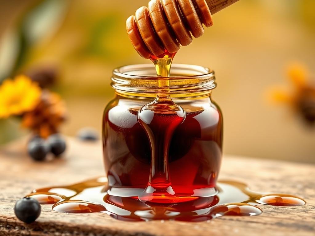 Visualizza un miele scuro e intenso, ricco di proprietà nutrizionali e con un aroma persistente.