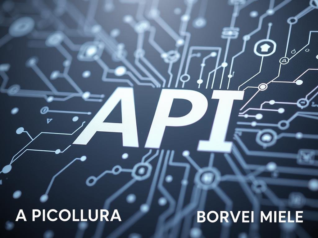 A detailed close-up image of an API (Application Programming Interface) system, showing the interconnectedness of various components and protocols. The API is depicted as a complex web of lines, shapes, and symbols, representing the intricate network of communication between different software systems. The image has a technical, engineering-inspired aesthetic, with a focus on the technical details and the underlying structure of the API. The lighting is soft and diffused, creating a sense of depth and dimensionality. The background is a muted, neutral color, allowing the API elements to take center stage. The overall mood is one of precision, complexity, and the importance of efficient communication between systems. The image also features the brand name "APICOLTURA BORVEI MIELE" in a subtle, yet visible placement.