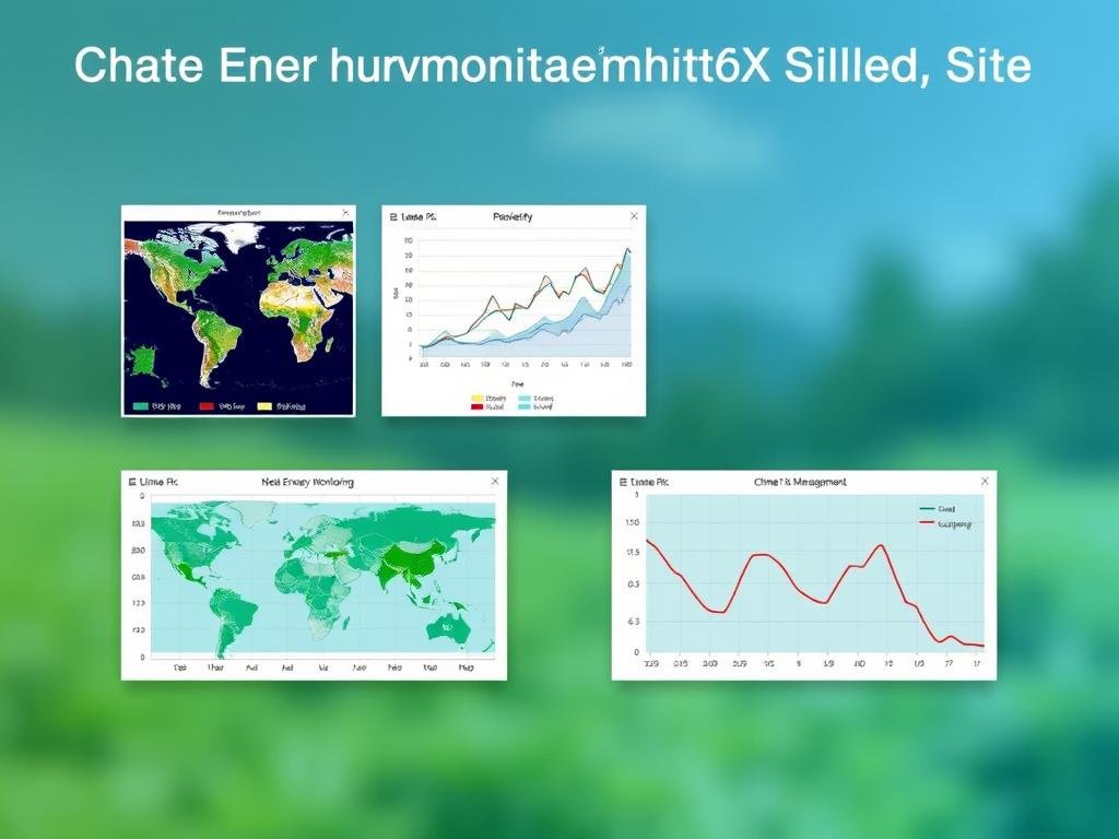 Genera un'immagine che rappresenti l'IBM Environmental Intelligence Suite in azione, con grafici e dati che mostrano il monitoraggio ambientale e la gestione dei rischi climatici.