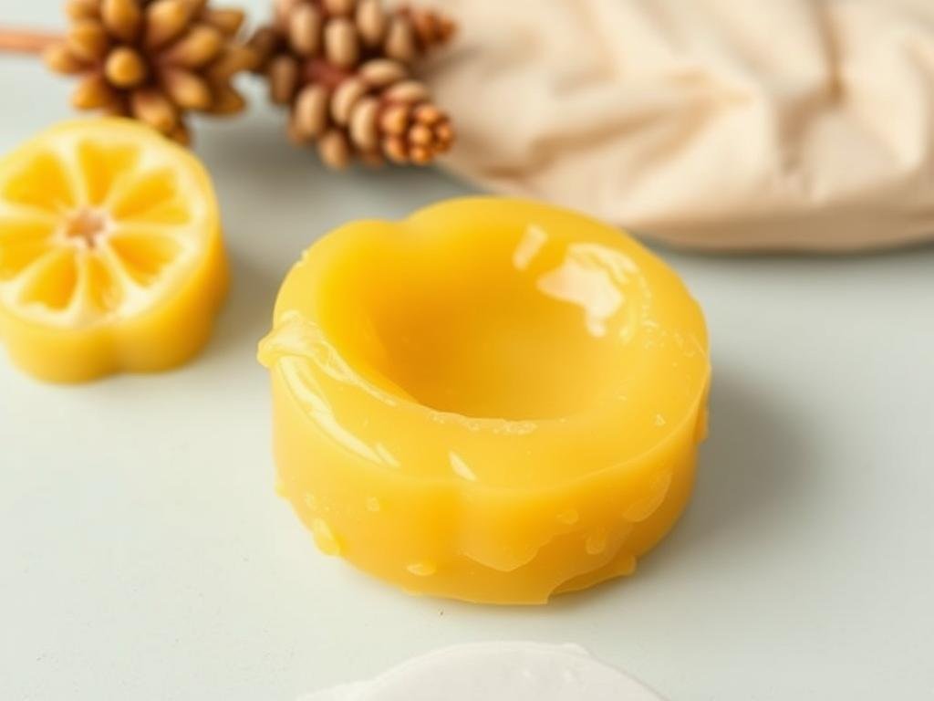Genera un'immagine della cera d'api utilizzata in prodotti per la cosmesi e la cura della pelle
