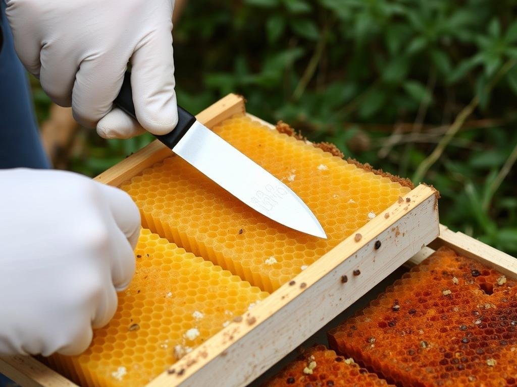 Generazione di un'immagine che rappresenta la disopercolatura dei favi con un coltello disopercolatore