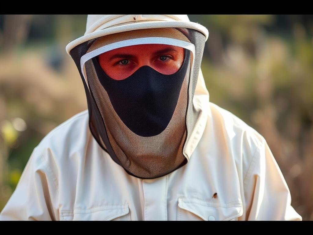 Immagina di indossare una tuta da apicoltore completa di maschera e guanti