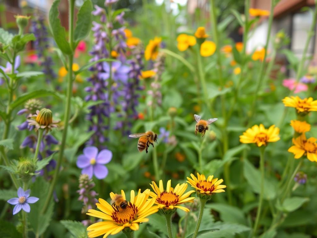 Immagina un giardino urbano rigoglioso con api felici e produttive Immagina un giardino urbano rigoglioso con api felici e produttive