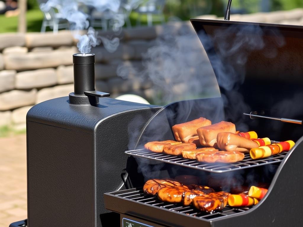 Immagine di un offset smoker in azione