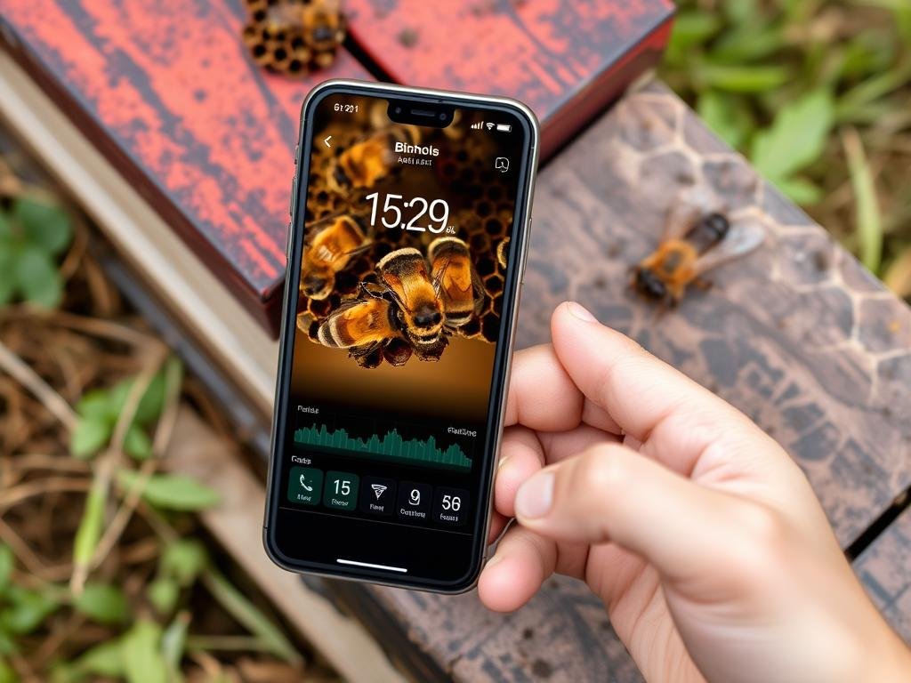 Immagine di un'applicazione mobile che mostra dati in tempo reale su un apiario