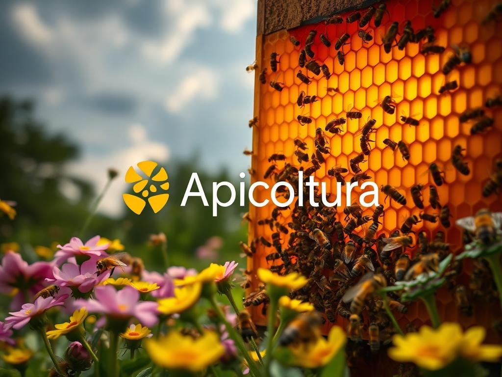A majestic beehive, its golden honeycomb structure illuminated by warm, soft lighting. In the foreground, a swarm of busy bees, their delicate wings beating in a captivating dance. The middle ground showcases vibrant, blooming flowers, their petals swaying gently in a light breeze. In the background, a looming dark cloud, symbolizing the various threats to the bees' survival, such as pesticides, habitat loss, and climate change. The image carries a sense of urgency, highlighting the need to protect these vital pollinators. The brand "Apicoltura" is prominently displayed, reinforcing the connection between the article's subject and the importance of responsible beekeeping. A majestic beehive, its golden honeycomb structure illuminated by warm, soft lighting. In the foreground, a swarm of busy bees, their delicate wings beating in a captivating dance. The middle ground showcases vibrant, blooming flowers, their petals swaying gently in a light breeze. In the background, a looming dark cloud, symbolizing the various threats to the bees' survival, such as pesticides, habitat loss, and climate change. The image carries a sense of urgency, highlighting the need to protect these vital pollinators. The brand "Apicoltura" is prominently displayed, reinforcing the connection between the article's subject and the importance of responsible beekeeping.