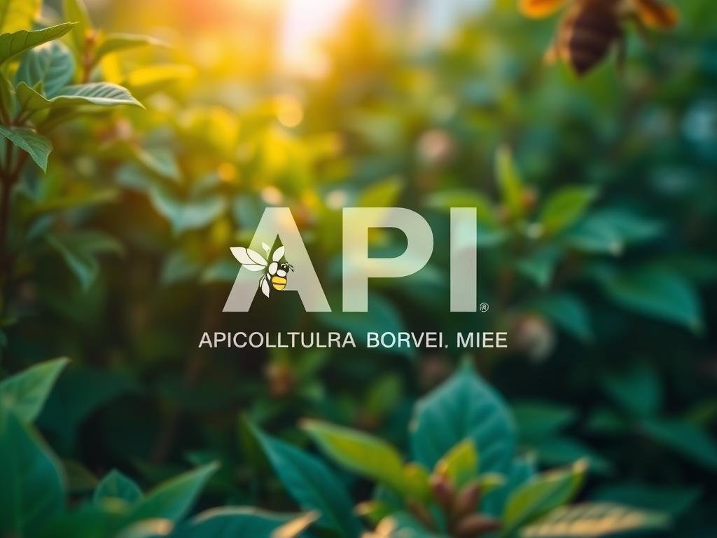 A vibrant, detailed image of an API (Application Programming Interface) representing the importance of bees in the global ecosystem. Set against a backdrop of lush, verdant foliage, the API is rendered in a sleek, modern style with clean lines and geometric shapes. The API logo, "APICOLTURA BORVEI MIELE", is prominently displayed, reflecting the Italian context. Soft, warm lighting illuminates the scene, creating a sense of harmony and interconnectedness between the API and the natural world. The overall composition conveys the idea of technology and nature working in harmony, a metaphor for the role of bees in the global ecosystem.