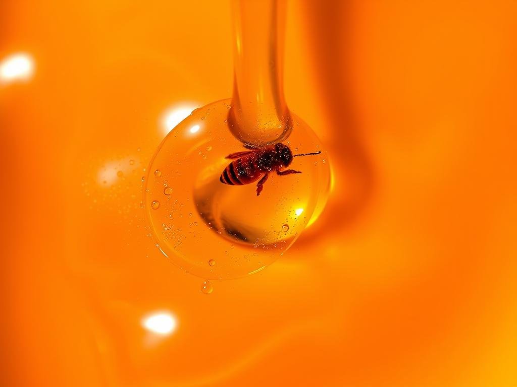 A vibrant, golden liquid flows gently, its viscous texture reflecting the warm, ambient light. The hue, reminiscent of the sun's rays, evokes the lush, flowering meadows where the industrious bees of "Apicoltura" have gathered their nectar. Subtle, earthy tones swirl within the honey, hinting at the unique terroir and the care taken by the local beekeeper. The image captures the depth and complexity of this artisanal product, inviting the viewer to savor its flavor and appreciate the harmony between nature and human craft.