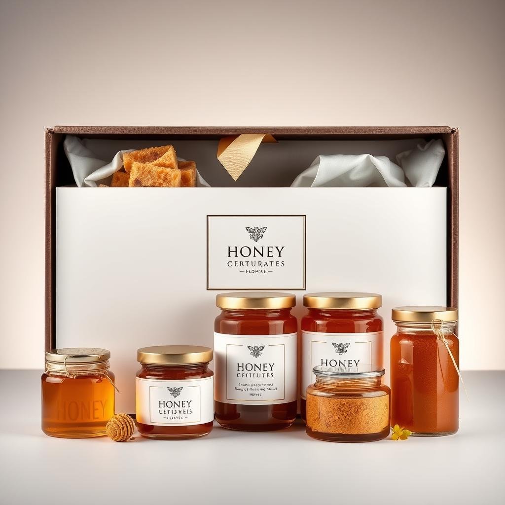 Confezione regalo aziendale con prodotti dell'alveare e logo personalizzabile