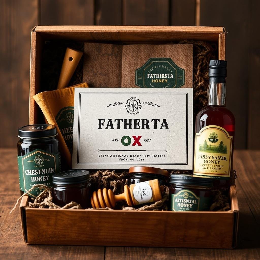 Confezione regalo con miele per la festa del papà con elementi maschili e rustici