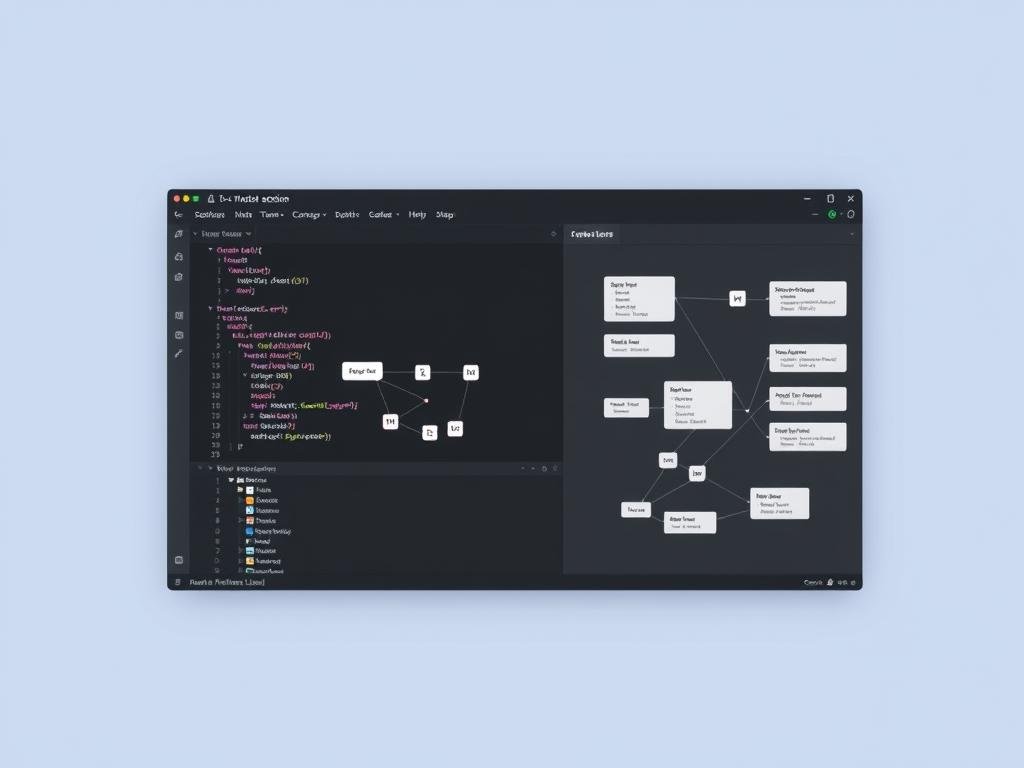 Genera un'immagine che rappresenti Node-RED in azione, con un'interfaccia drag & drop e flussi di lavoro complessi.