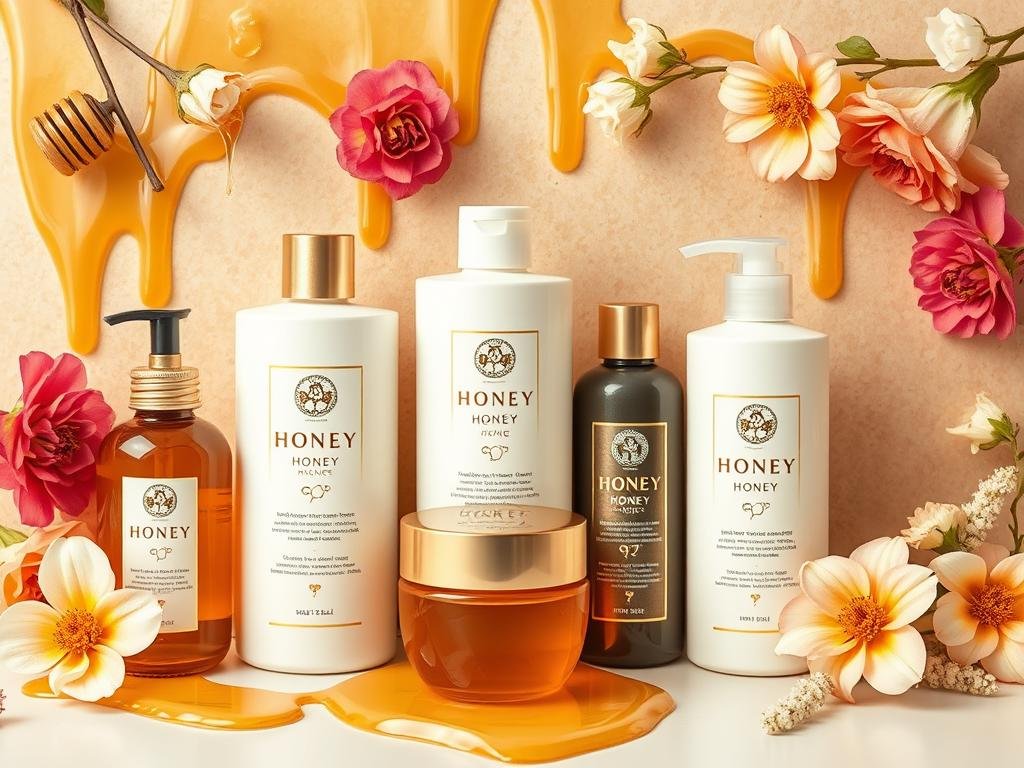 Genera un'immagine di prodotti per capelli al miele