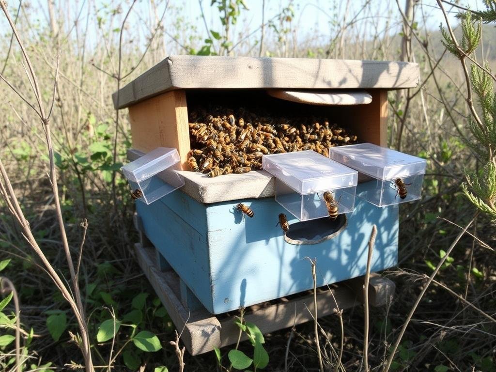 Immagine di un apiario protetto con trappole per calabroni