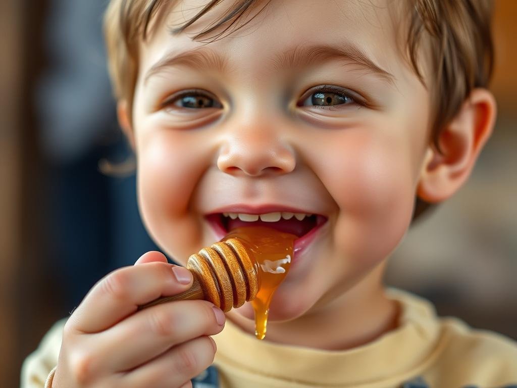 Immagine di un bambino che assaggia il miele