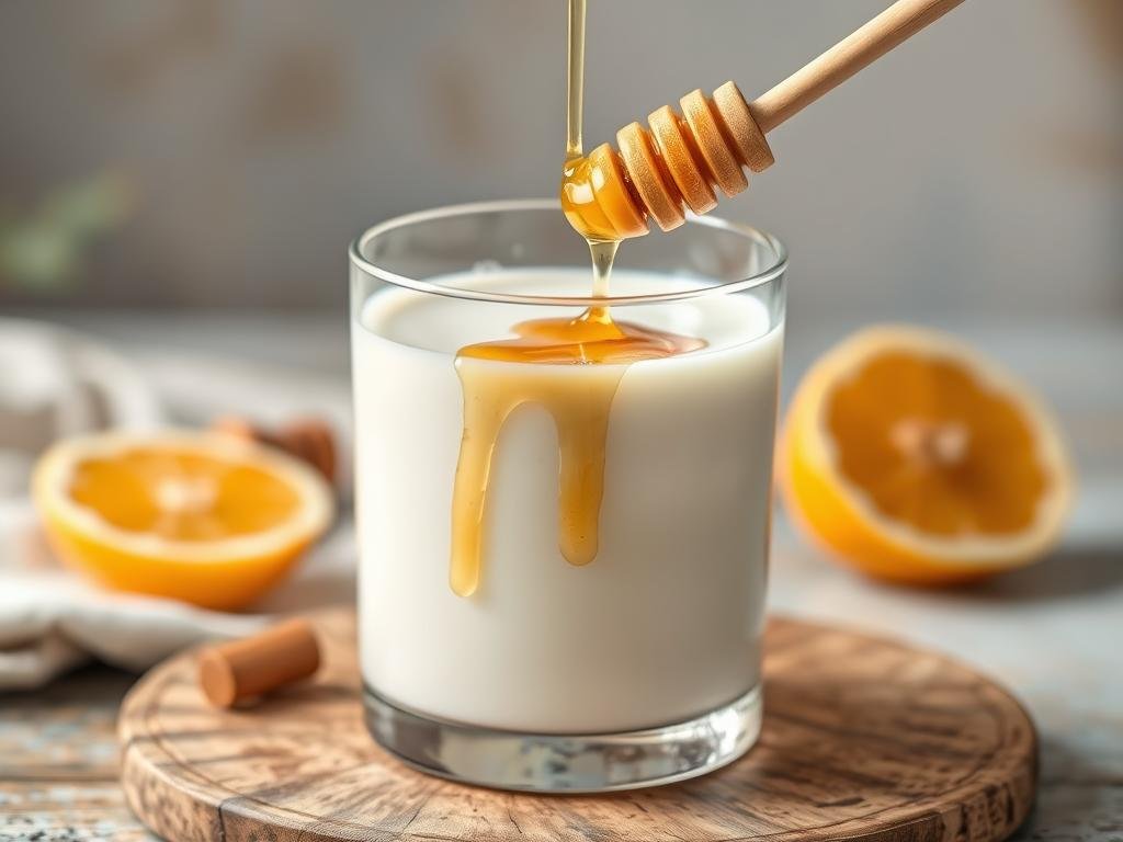 Immagine di un bicchiere di latte con miele d'acacia